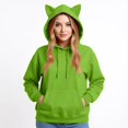 thumbnail image 2 of Stichou Women's Hoodie New Cat Ear Fleece Couple Solid Color Hooded Ladies Hoodie For Ladies Men's Lightweight Clothes Fluorescent Green XL, 2 of 5
