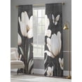 thumbnail image 4 of Farmhouse Floral Semi Sheer Window Curtains 84 Inches Long, Magnolia Flowers Vintage Blackboard Rod Pocket Voile Silky Chiffon Curtain Light Filtering Drapes for Living Room, 52"x84", 2 Panels, 4 of 9