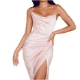 thumbnail image 2 of IROINNID Savings Party Dresses for Women Date Night Sexy Sexy Slim Solid Color Split Hip Tight-fitting Slim Dress Mini Dress,Pink, 2 of 4