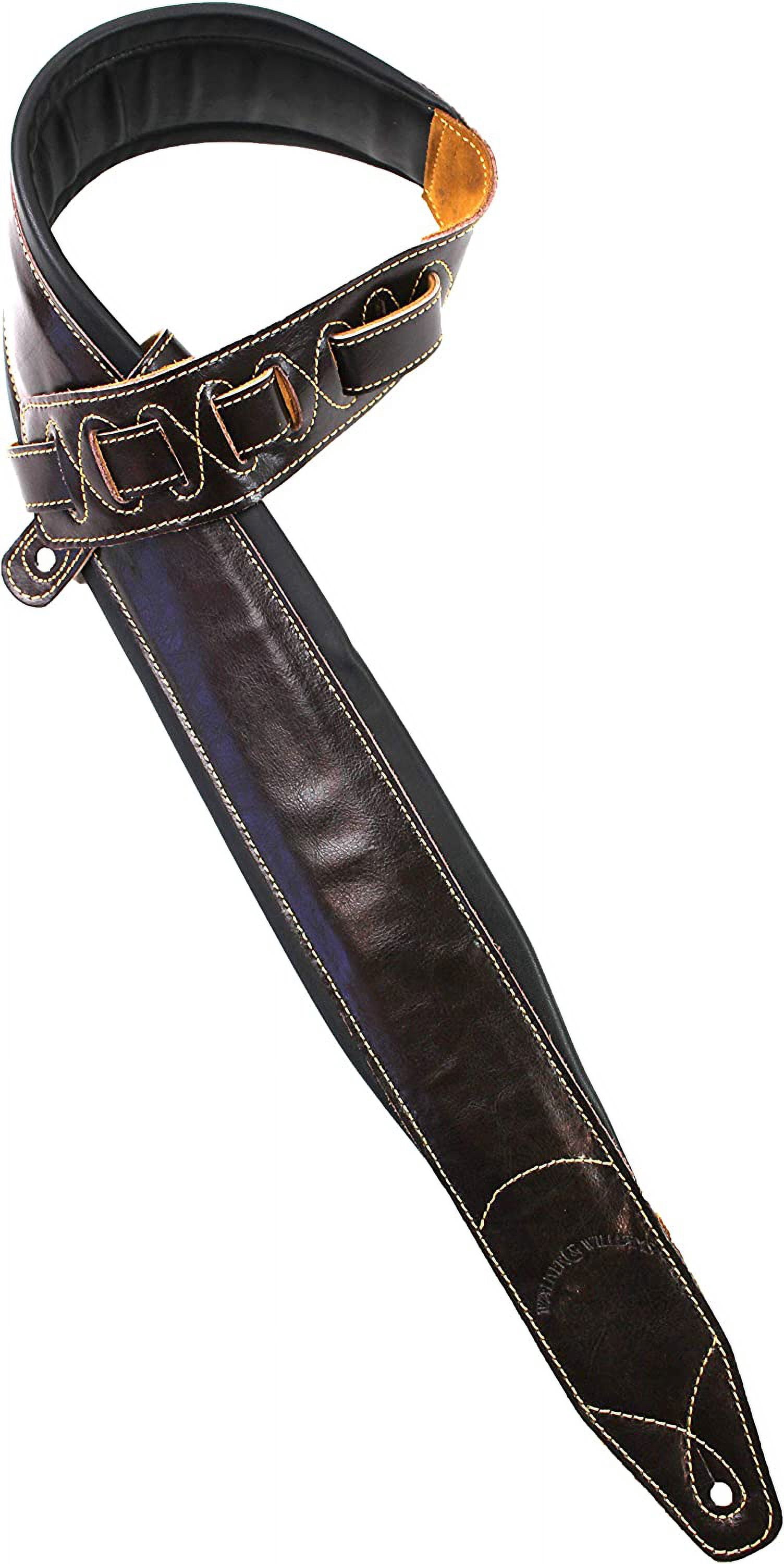 Walker & Williams C-22-BRN-XL Handmade Double Padded Premium Brown Signature Leather Guitar Strap XL For Acoustic, Electric, And Bass Guitars