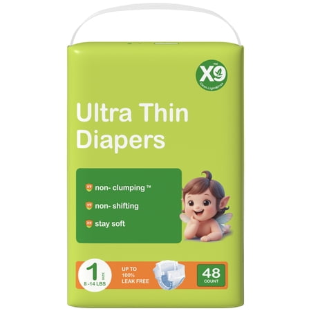 X9 Big Ear Soft Wrap Fragrance Free Ultra-thin newborn diapers Size 1,48 Count