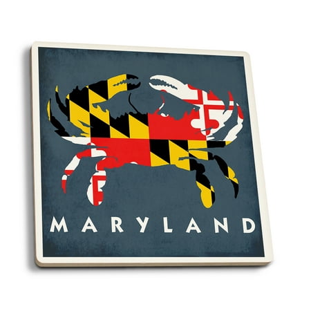 Us Flag Artwork Maryland - Crab Flag - Lantern Press Artwork (Set of 4 Ceramic Coasters - Cork-backed, Absorbent) ()
