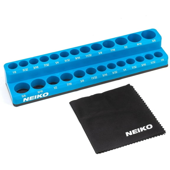 NEIKO 03974A Magnetic Socket Holder, 1/4” Drive, 1/8” – 5/8” SAE, Shallow & Deep Sockets Tray, Standard Socket Set Organizer, Socket Organizers for Toolboxes Trays, Scratch Free Mounting