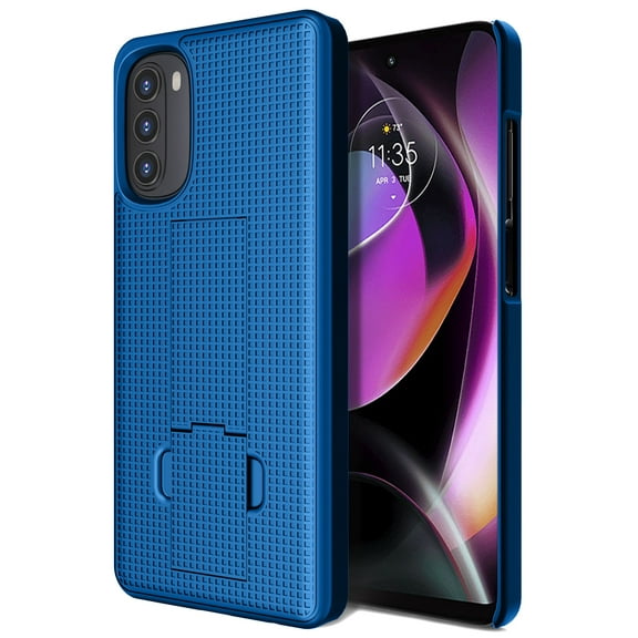 Case with Stand for Moto G 5G (2022), Nakedcellphone [Grid Texture] Slim Hard Shell Phone Protector Cover with Kickstand Motorola XT2213 Series