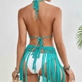 thumbnail image 5 of Traje de baño para mujer, conjunto de bikini con falda y borlas de color liso con tiras y aberturas, trajes de baño para mujer, conjuntos de bikini para mujer, trajes de baño bikini para mujer, 5 of 5