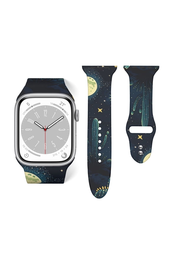 Cactus Starry Moon Stars Soft Silicone Sport Band 38mm40mm Wristband for Apple Watch, Waterproof Buckle Strap for Series 9/8/7/6/SE/Ultra