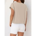 thumbnail image 6 of Womens Short Sleeve Cropped T-shirts Summer Rolled Dolman Sleeve Crop Tops Casual Round Neck Solid Short Basic Tees, 6 of 7