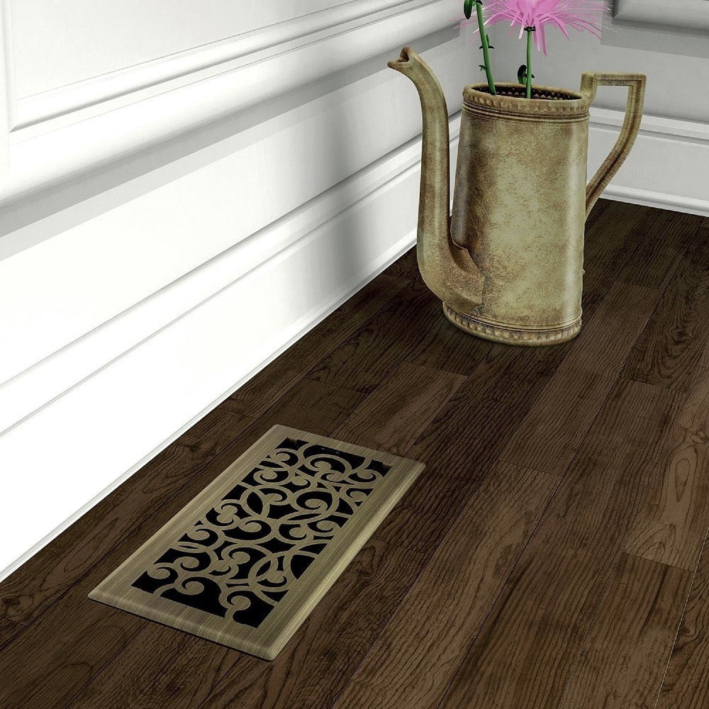 Imperial RG3370 Vintage Brass Wonderland Design Louvered Floor Register - 4inch x 10inch Duct Opening