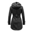 thumbnail image 3 of Meichang Pea Coats for Women Plaid Hood Winter Jacket Double-Breasted Thick Warm Wool Coat Casual Military Jacket Mid Length Overcoat with Belt, 3 of 3