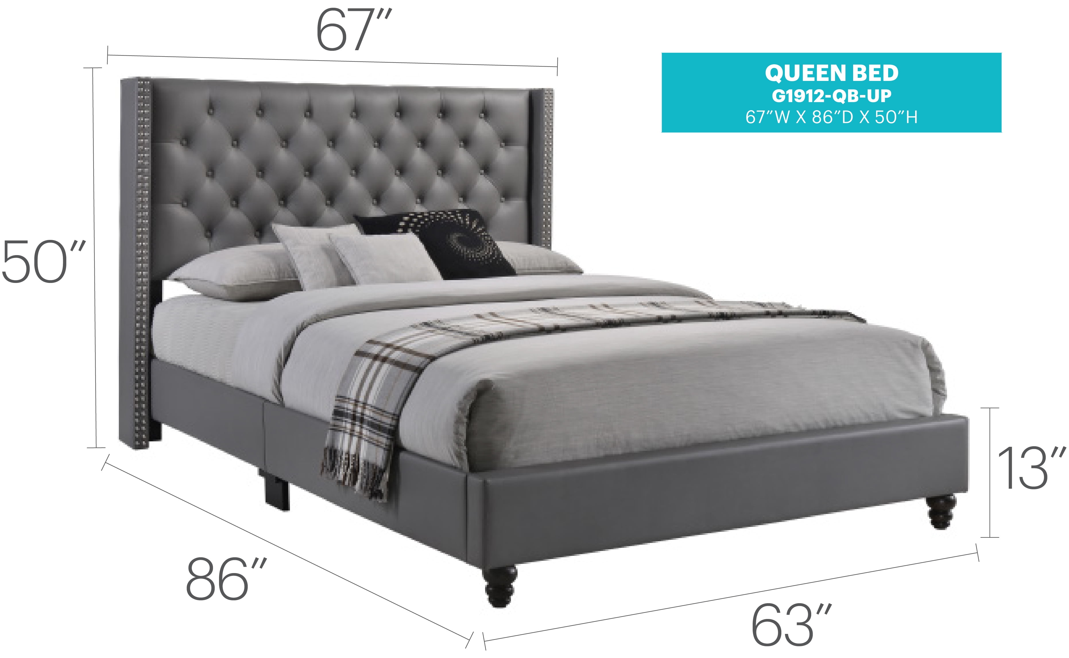 Glory Furniture Julie Queen Bed in Light Grey Color