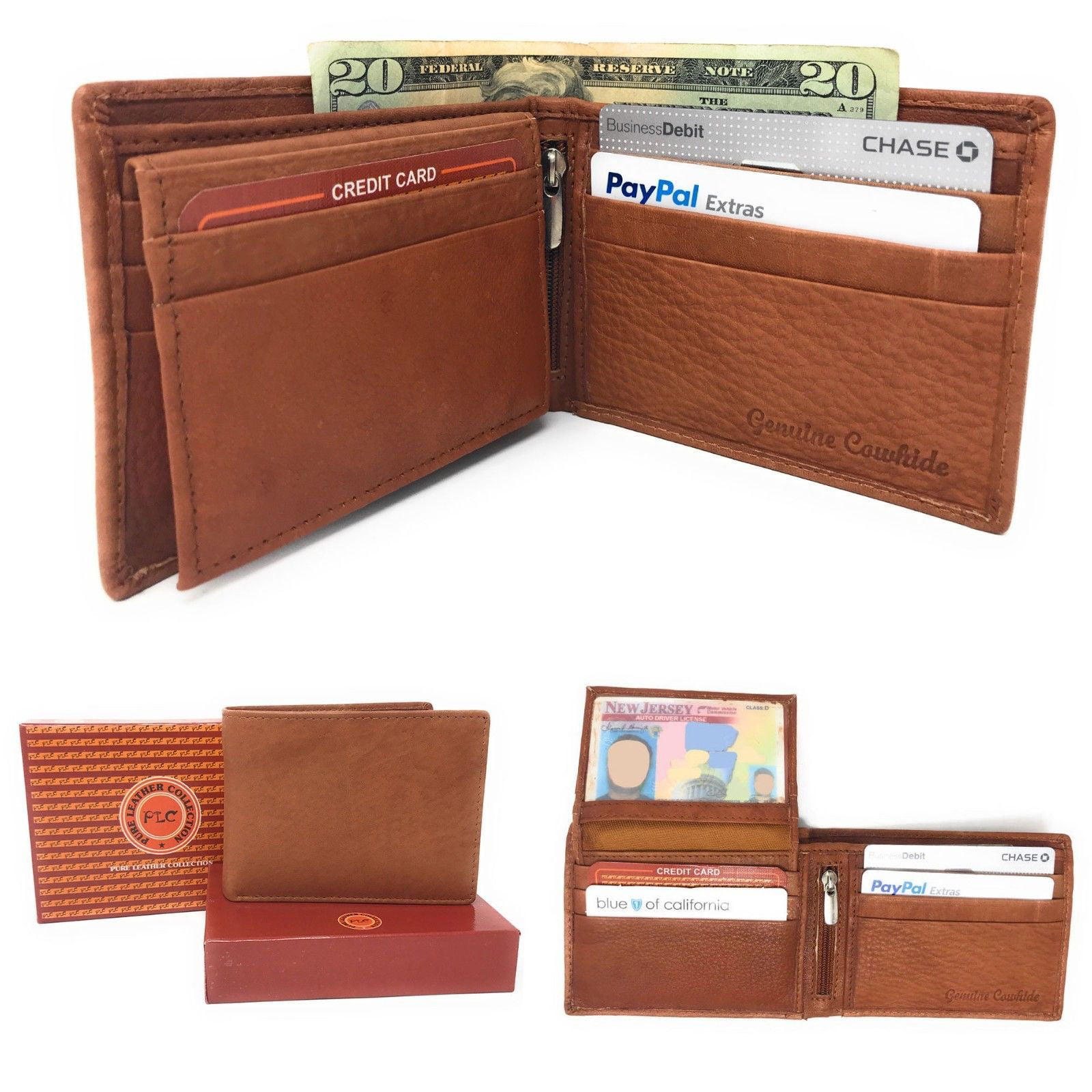 Casaba Genuine Leather Trifold Wallets Easy Flip Up ID Card Windows Mens Womens 