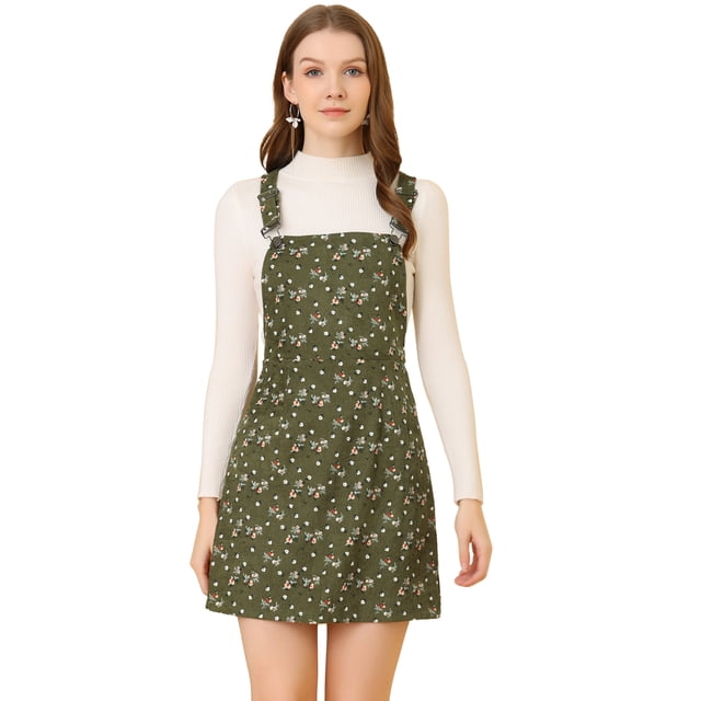 Vestido Floral Allegra K Mono Correa Ajustable Falda de Tirantes pana para Mujer Verde S
