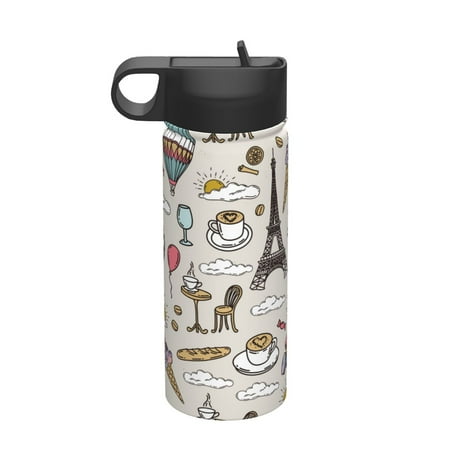 

18 Oz Insulated Sports Bottle Outdoor Sports Gym Handheld Portable Casual Stainless Steel Water Bottle Straw With Lid Paris Valentine S Day Eiffel Tower