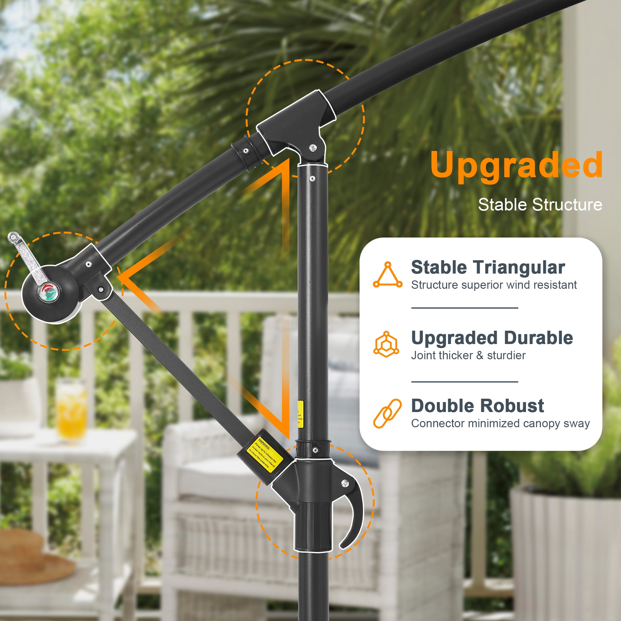 ACEGOSES 10ft 32 LED Outdoor Patio Offset Umbrella, Solar Lighted Hanging Umbrella with 8 Ribs for Desk,Garden,Yard,Black