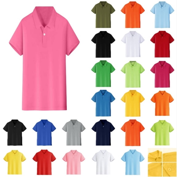 REDARER Unisex Kids Boys Girls Short Sleeve Shirt, Comfortable Pique Fabric Button Closure School Uniform Polo Top