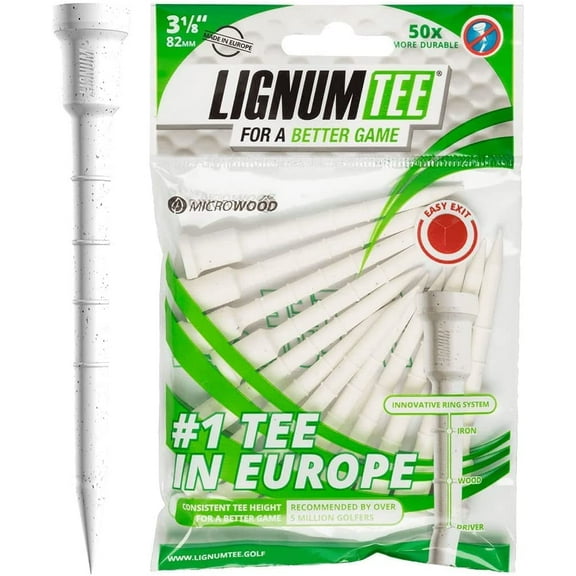 Lignum Tee - Microwood Classic Golf Tees & Boost Discs Anti Spin Ring - 82mm / 3.125"