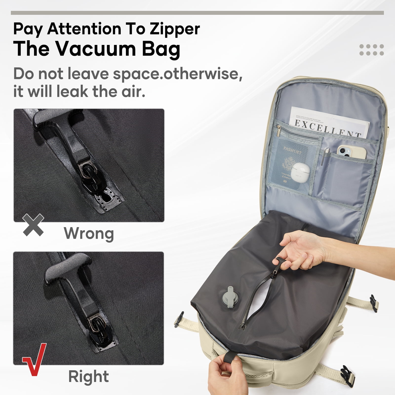 Vacuum Seal Compression Large Travel Backpack with Air Pump, Personal Item Airbag Carry on Backpacks Flight Approved, Airback Waterproof Work Compression Bags Travel Pump Business Laptop Suitcase