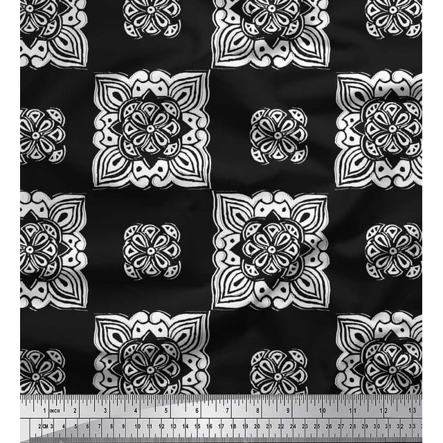 Soimoi Tissu Satin Modal Imprimé Floral au Mètre 42 Pouces de Large