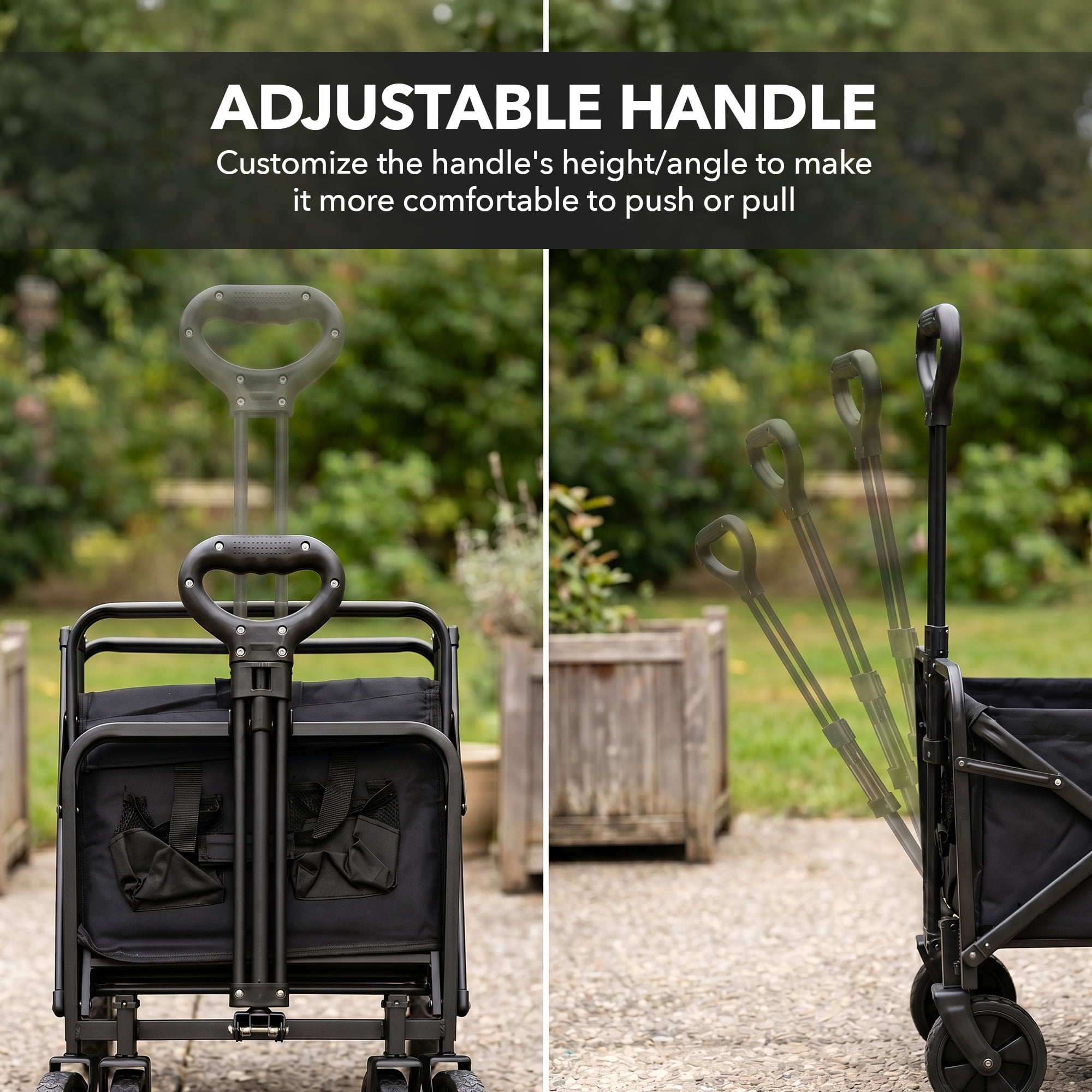 OVENTE Collapsible Foldable Wagon, 220lbs Weight Capacity, Black WFU011B | Heavy-Duty Fabric and Metal Frame, Portable Folding Utility Cart for Grocery Shopping, Outdoor Sports, Beach and Camping