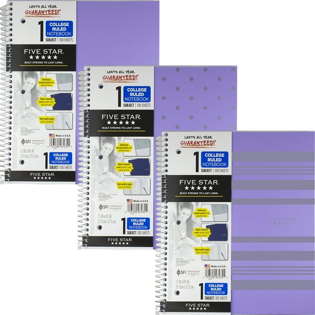 Mead Five Star 1Subject Spiral Notebook, College Ruled, 11 x 8.5 In