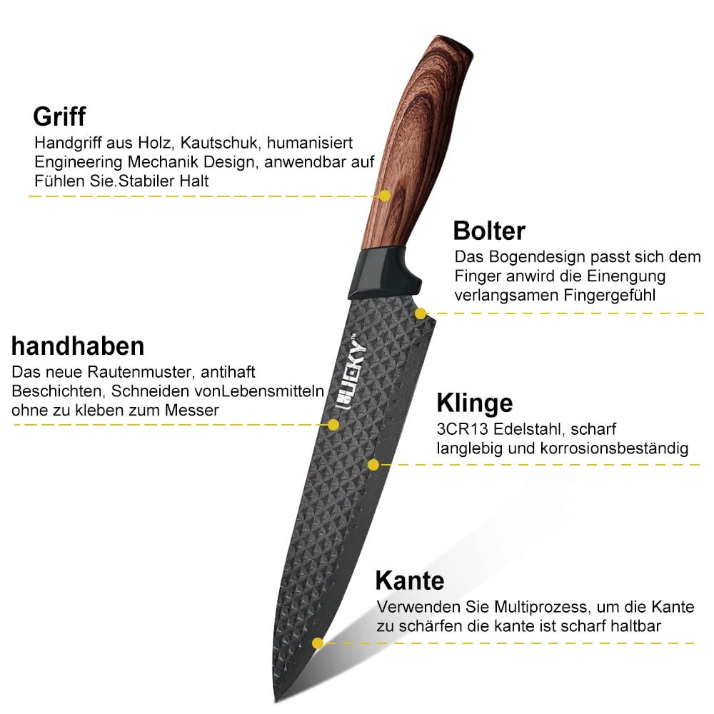 Welan 6-piece chef knife set, high-carbon stainless steel sharp blades, ergonomic handles, set with built-in scissors, suitable for Christmas holiday gifts