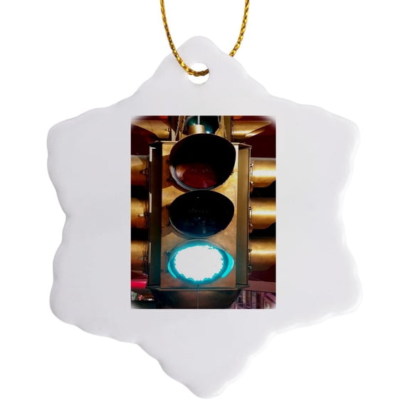 3dRose, Image of Close Up Of Traffic Light On Ship, 3 inch Snowflake Porcelain Ornament