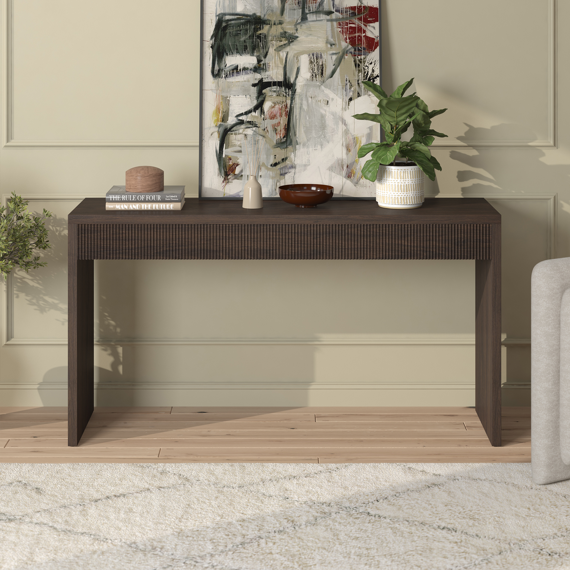 Lawrence 55" Wide Rectangular Console Table in Alder Brown