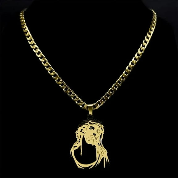 Crown of Thorns Jesus Goddess Necklace for Women Men 14K Yellow Gold Hip Hop Long Chain Necklaces Jewelry