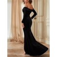 thumbnail image 3 of EIMELI Femmes Rétro Velours Robe Cocktail Manches Longues Décolleté Plissé Bodycon Parti Swing Robe, 3 of 6