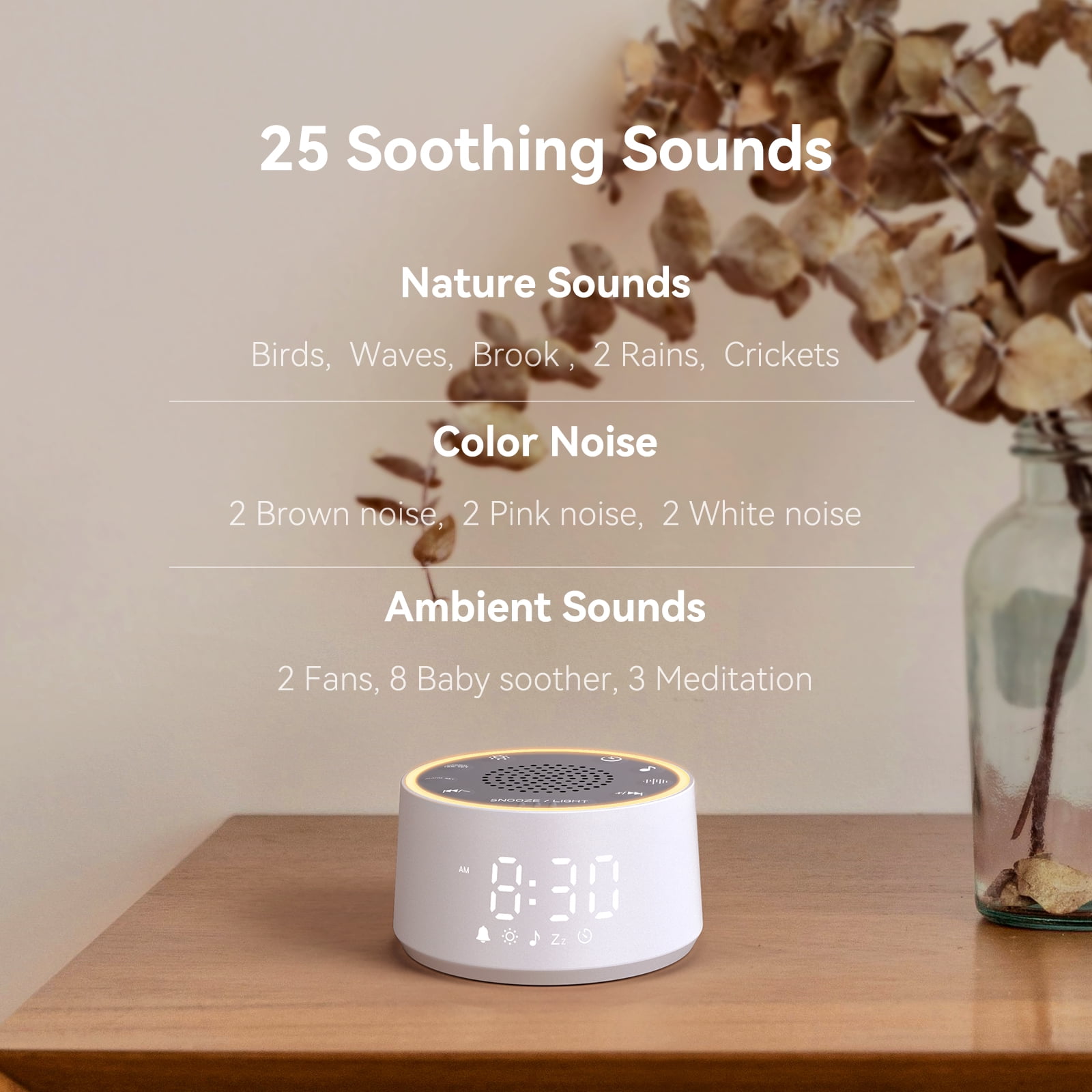 Dreamegg Sound Machine for Baby Adult Sleep, White Noise Alarm Clocks for Bedrooms Heavy Sleepers Travel, White