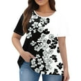 thumbnail image 3 of TQWQT Plus Size Tshirts for Women 4x-5x Ladies Blouses Size 4x Crew Neck Short Sleeve T Shirts Curvy Women Floral Print Dressy Casual Blouses 5x Women Plus Size Clothing White XL, 3 of 5