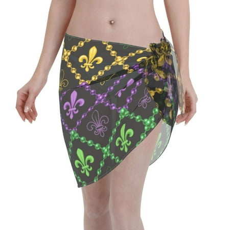 Adobk Mardi Gra Geometric Swimsuit Coverups For Women Beach Bikini Short Skirt For Swimwear