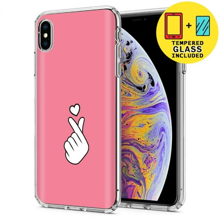 Clear TPU Phone Case for Apple iPhone XS MAX,Heart 1,Temper Glass Included,Combo