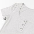 thumbnail image 4 of QRIC Womens Short Sleeve Button Down Shirts Low Cut Sexy Round Neck Fitted Ribbed Knit Henley Tops White, S-3XL, 4 of 6