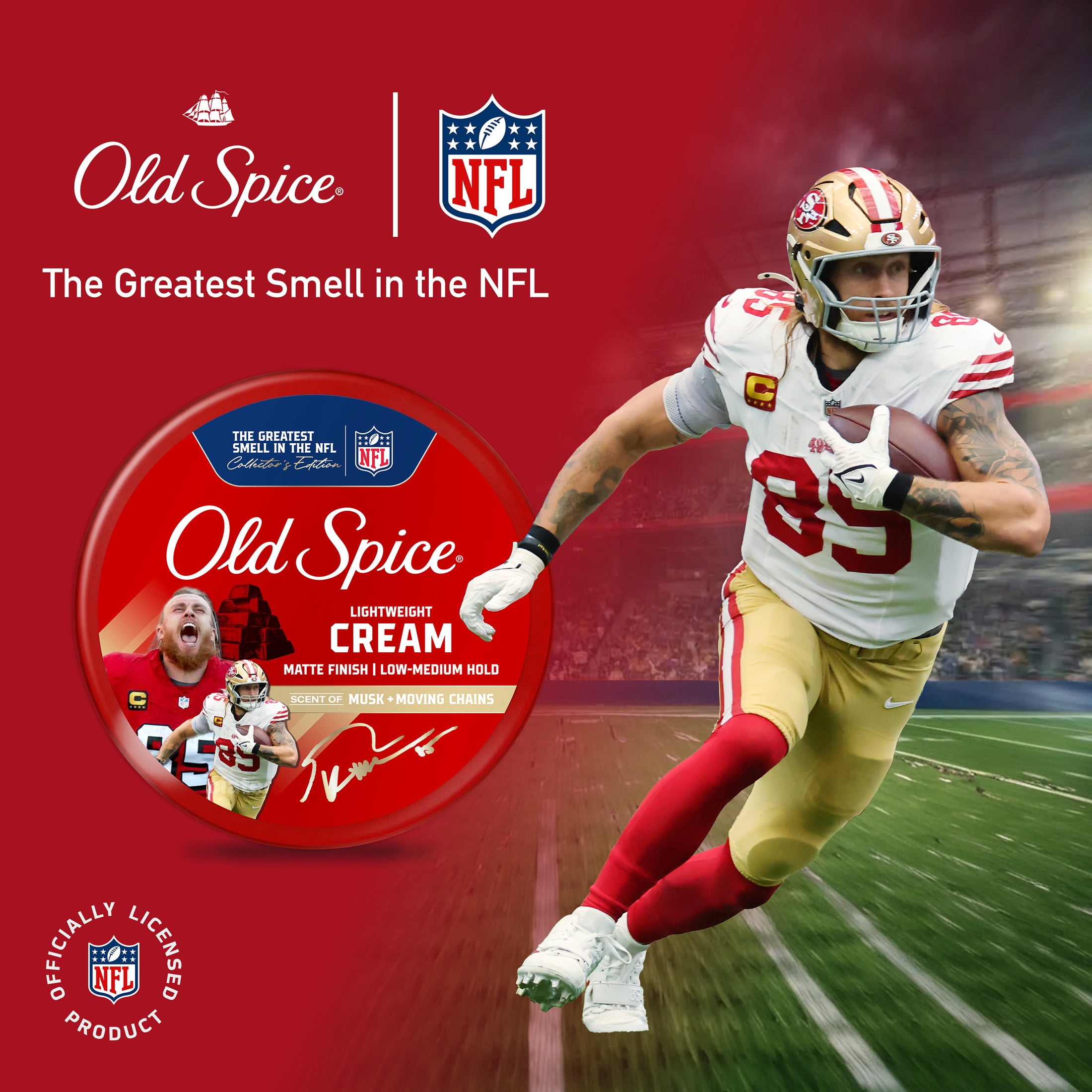 Old Spice Lightweight Styling Cream, A Kittle Goes A Long Way,  Low-Medium Hold, Matte Finish, NFL Collection, 2.22 oz