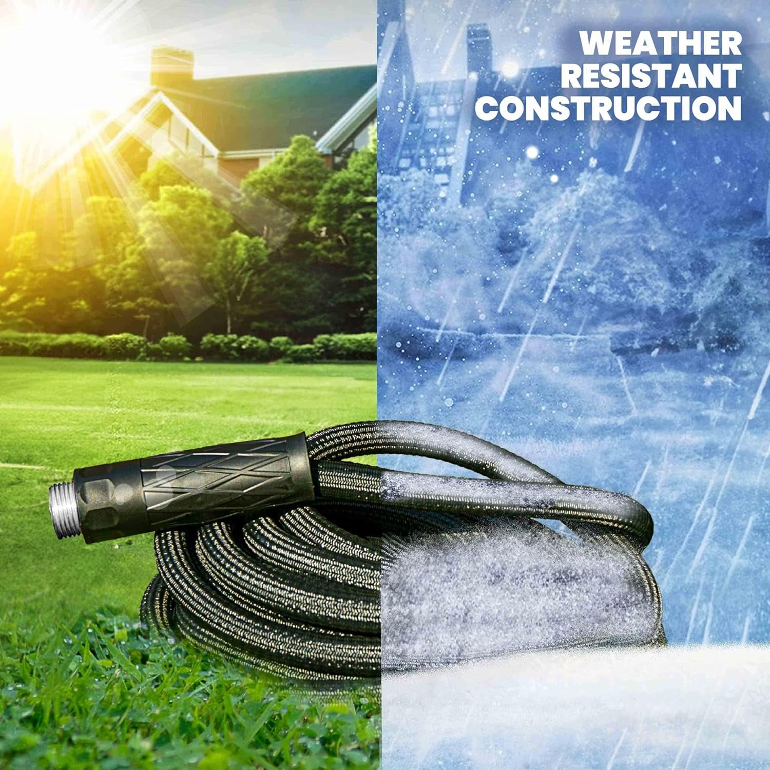 HydroSteel Garden Hose 50' ft Water Hose For Outside Heavy Duty Metal Hose Stainless Steel with Nozzle Flexible Kink-Free