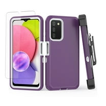 NIFFPD Samsung Galaxy A03S Case with Belt-Clip Holster, Heavy Duty Drop Protection Shockproof Cover with screen protector Purple&White