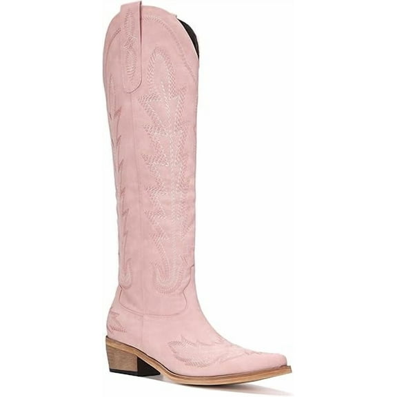 Women's Knee High Cowboy Boots for Women- Pointed Toe Cowgirl Boots Women with Side Zipper & Classic Embroidery Designs Ideal for Worker for Country Concert