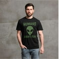 thumbnail image 4 of Humans Are Not Real Shirt Alien Shirt Science Tee Space Geek Nerd Ufo Gift Shirt (4X-Large Navy Blue), 4 of 6