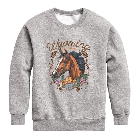 Instant Message - Wyoming Horse Flowers Graphic Long Sleeve Fleece Sweatshirt