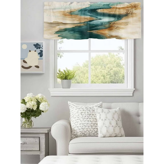 Curtain Valance for Windows,Gradient Marble Abstract Art Kitchen Valances Rod Pocket Short Curtains,Minimalist Modern Style Window Treatment Panel for Bedroom Bathroom 60"x18"