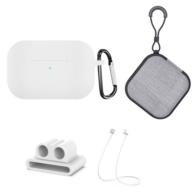 Matsuzay Mosquetón con cordón 5 en 1, estuche a prueba de golpes, caja de almacenamiento, conjunto de caja de repuesto para 3 auriculares, Kit Cables de audio/vídeo blanco