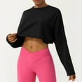 thumbnail image 6 of AherBiu Crop Tops for Women Fall Casual Loose Long Sleeve Crewneck Pullover Solid Color Plain Tshirts, 6 of 7