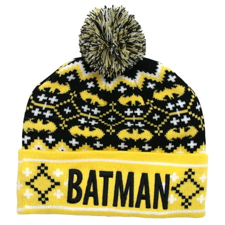 Batman DC Comics Logo Comic Book Movie Universal Cuff Pom Beanie Winter Knit Hat