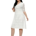 thumbnail image 6 of Elainilye Fashion Formal Dresses for Women 2024 Trendy Plus Size Sexy Lace V-neck Dress with Mid-sleeve Dress,White, 6 of 8