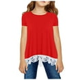 thumbnail image 2 of Girls Shirts Size 14-16 Knot Tunic Button Short Girls Sleeve TShirt Casual Tops Front Blouse Tee Kids Girls Tops,C03-Red,120, 2 of 4