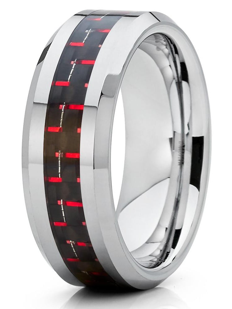 Forever Flawless Jewelry 8mm High Polish Black Carbon Fiber Inlay Tungsten Carbide Wedding Band