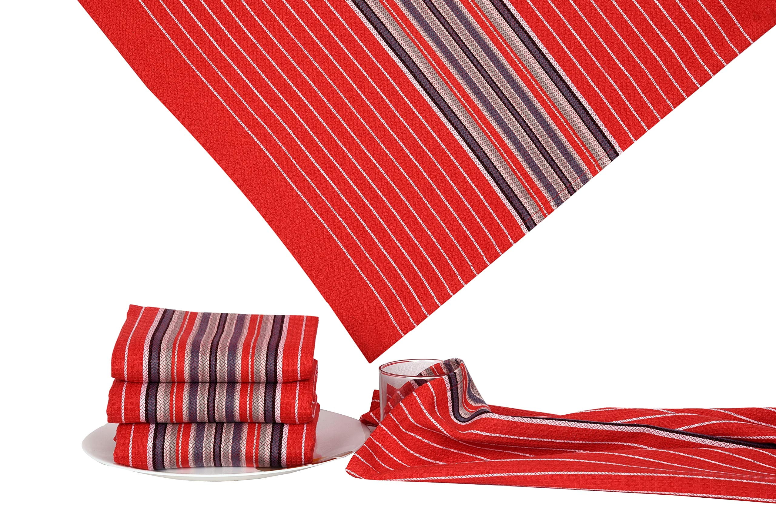Urban Villa Kitchen Towels Waffle Stripes Dish Towels for Kitchen Cherry Red Set of 6 Kitchen Towels Highly Absorbent Cotton Over Sized 20X30 in with Mitered Corners Kitchen Hand Tea Towels