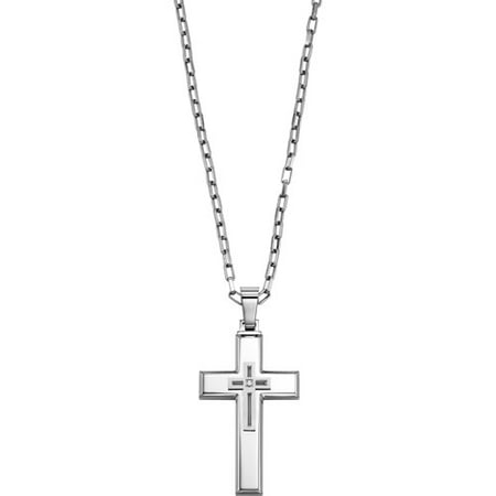 GTX Diamond-Accent Stainless-Steel Cross Pendant, 22