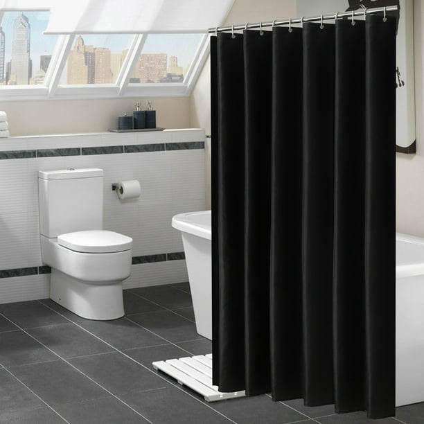 Cortina de ducha de poliéster de 180 x 180 cm | Moderna cortina de baño impermeable en negro, blanco y azul con dobladillo con peso y anillas | Separador de ambientes lavable a máquina